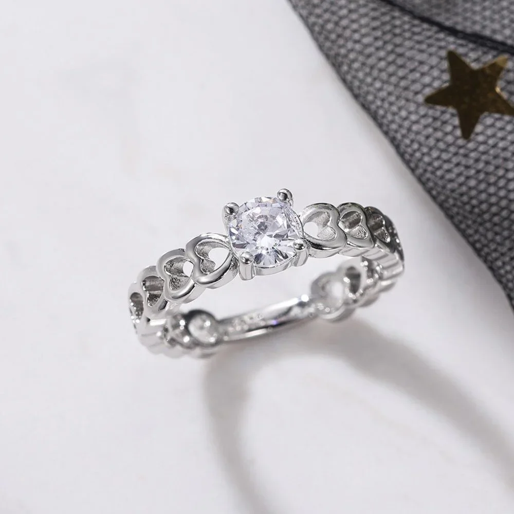 😍Lovely Anillos Hollow Heart Round Cut Moissanite Eternity Ring for Women, K770_8